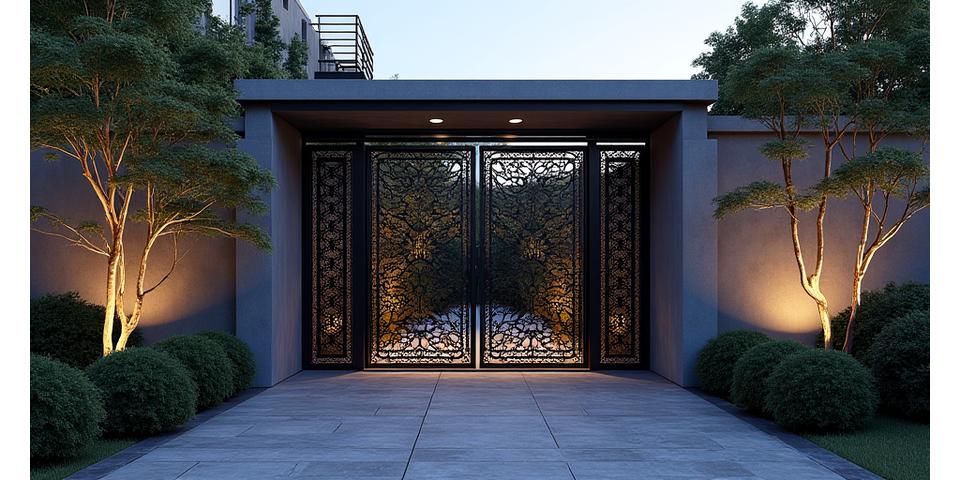 都内高級住宅の壮麗なエントランスのオーダーメイド鉄製門扉